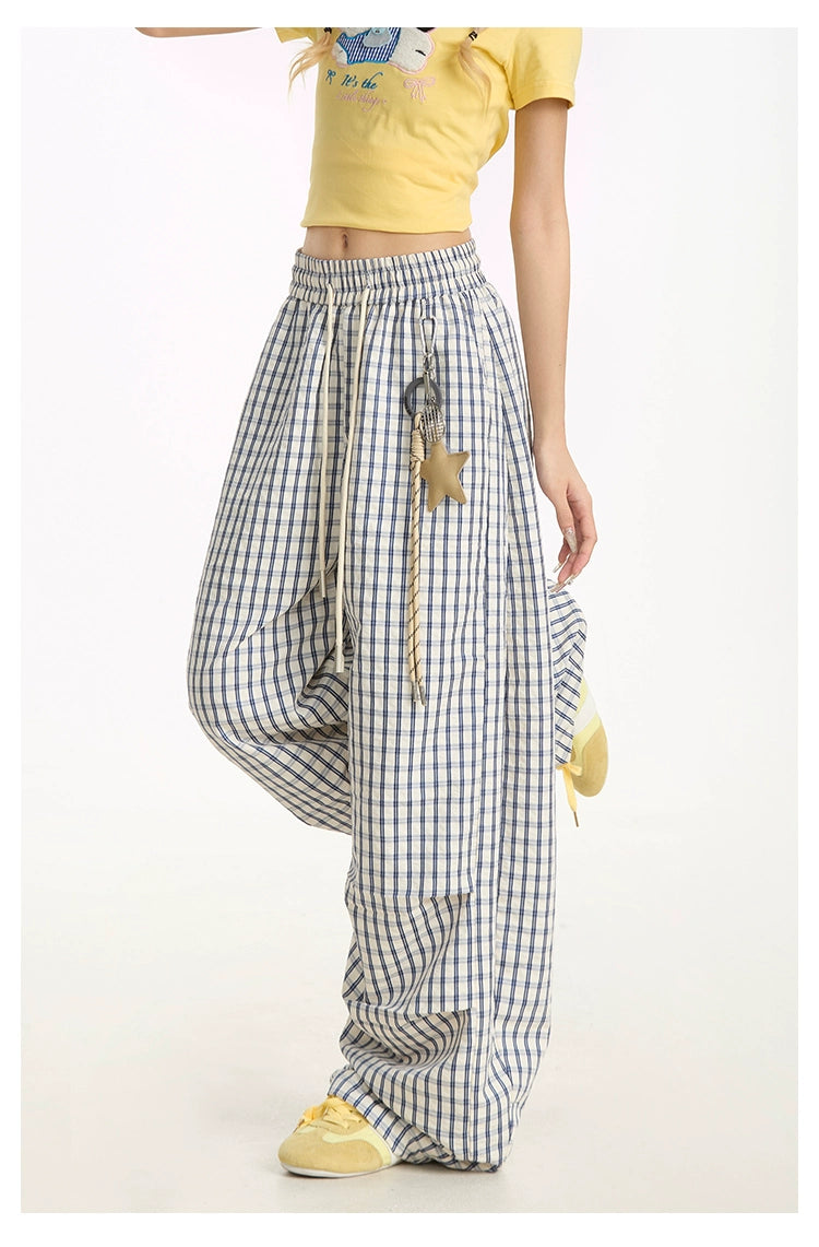 Star Charm Plaid Straight Casual Pants