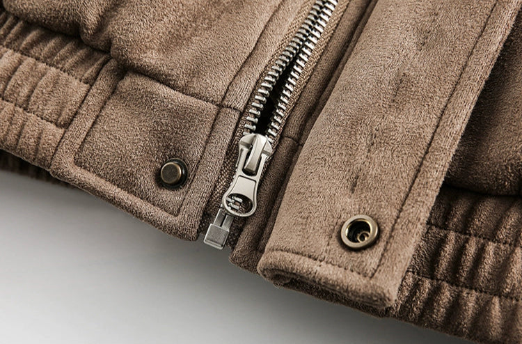 Short Solid Lapel Suede Jacket