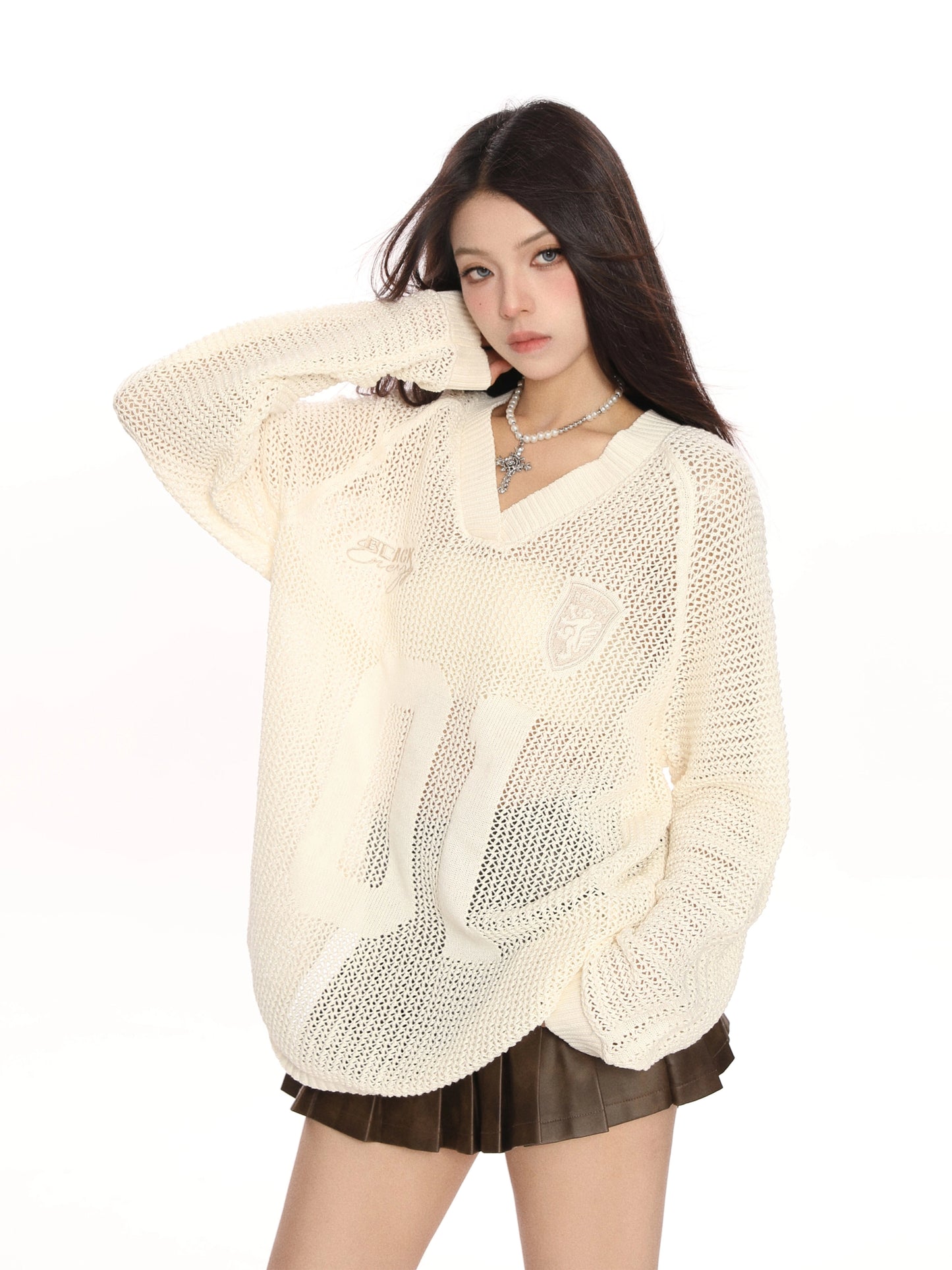 V-neck Cut-Out Knit Sweater Oversize