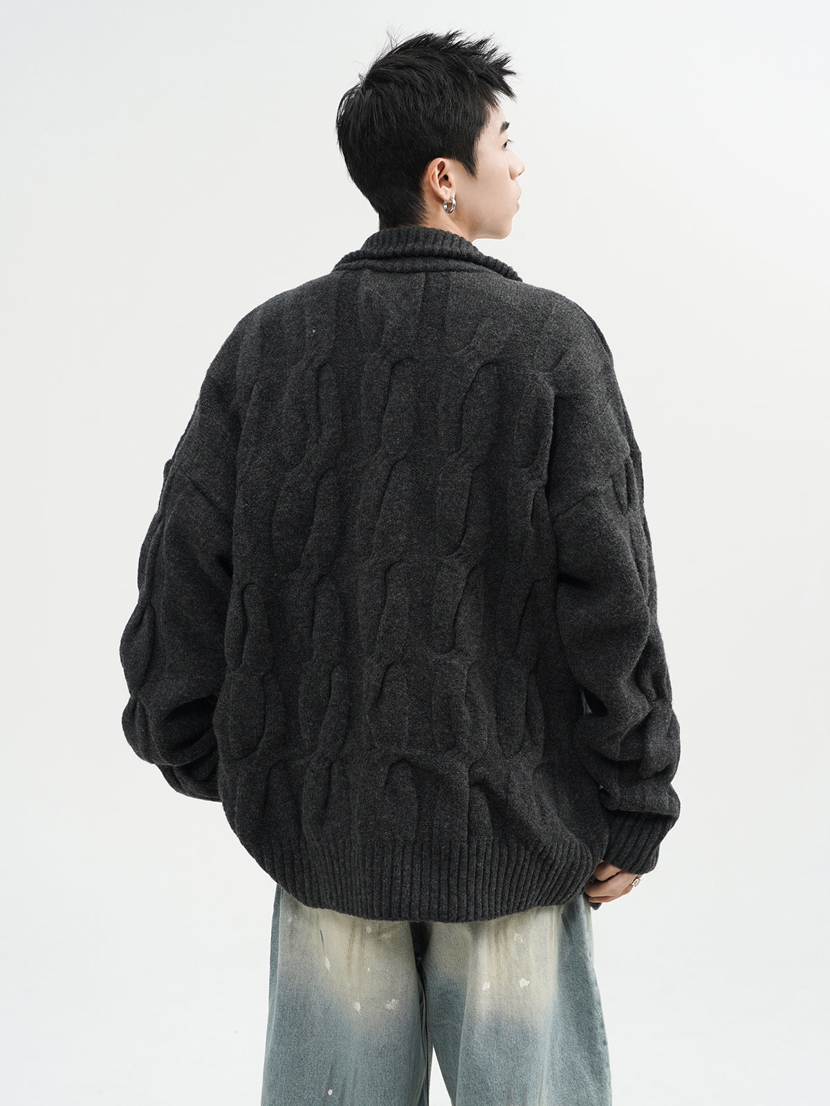 Semi-turtleneck Heavy Spring Cardigan Sweater