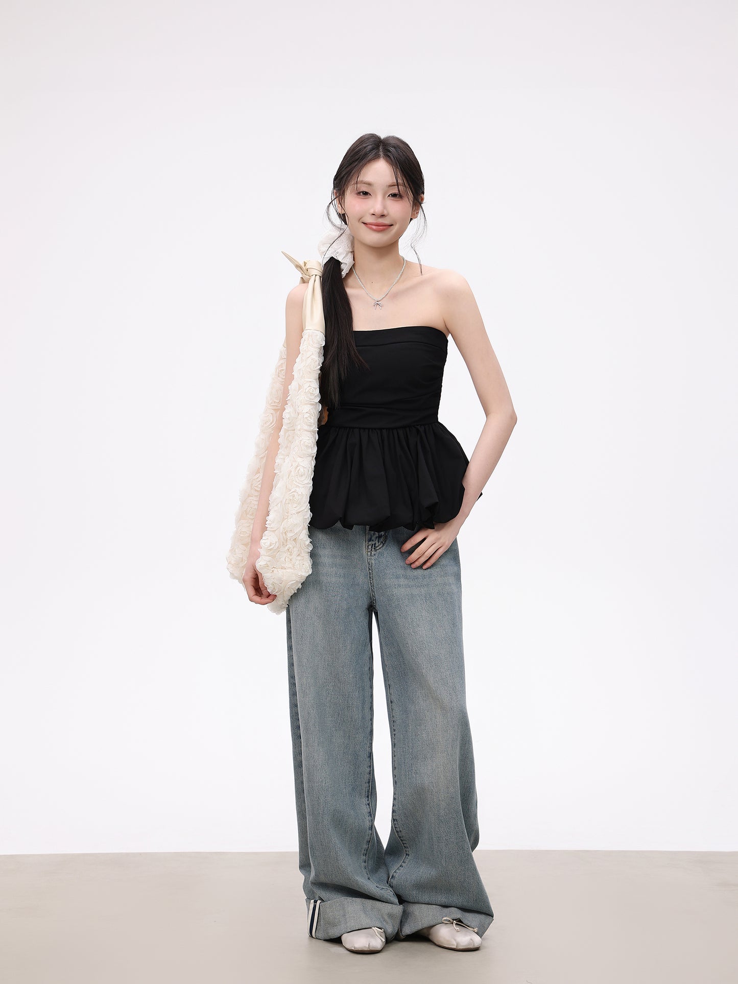 Black Slim Bud Sleeveless Mini Top