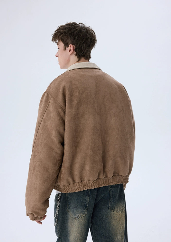 Short Solid Lapel Suede Jacket