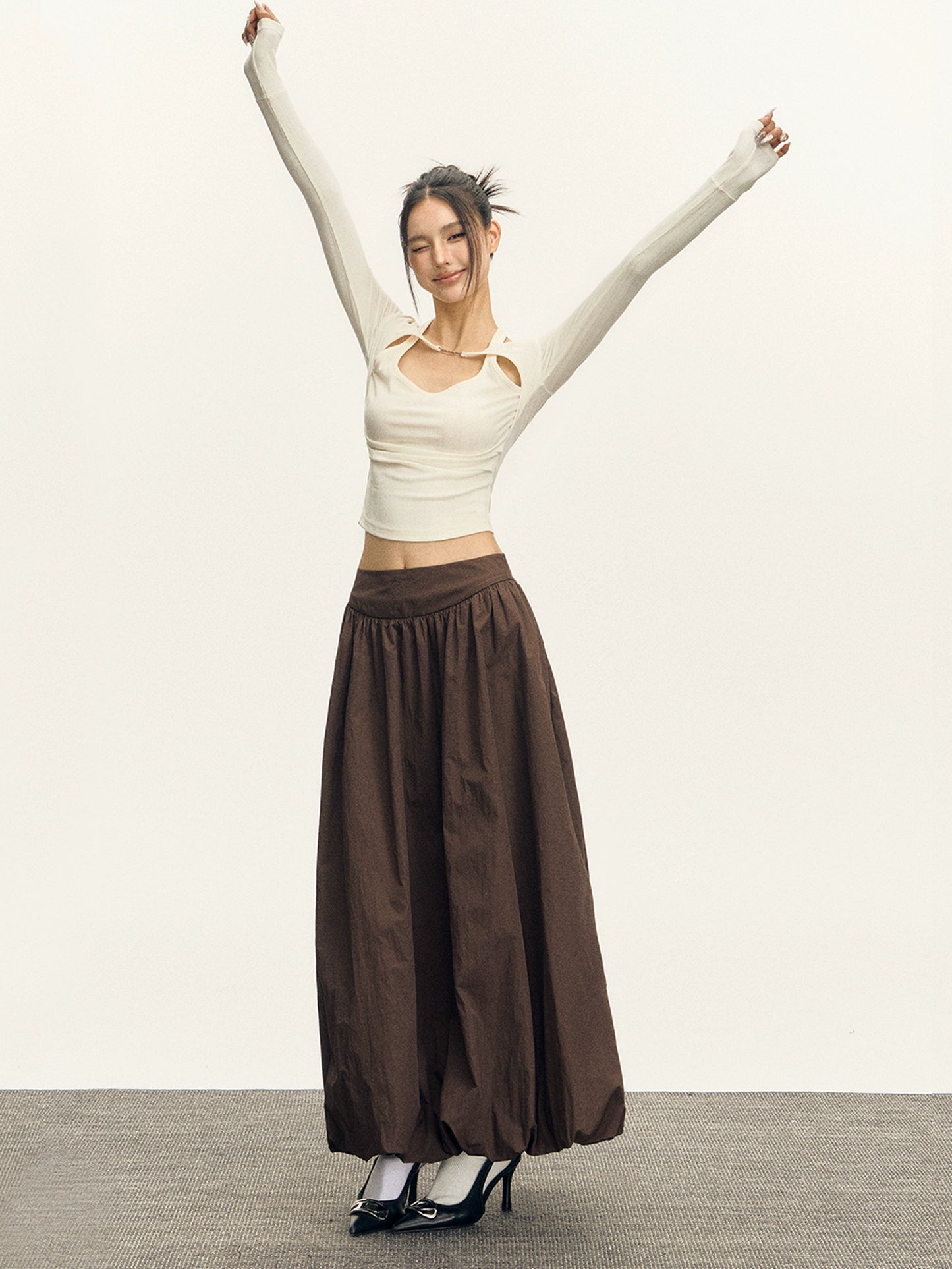 Retro Design Sense Strappy Long Sleeve Top