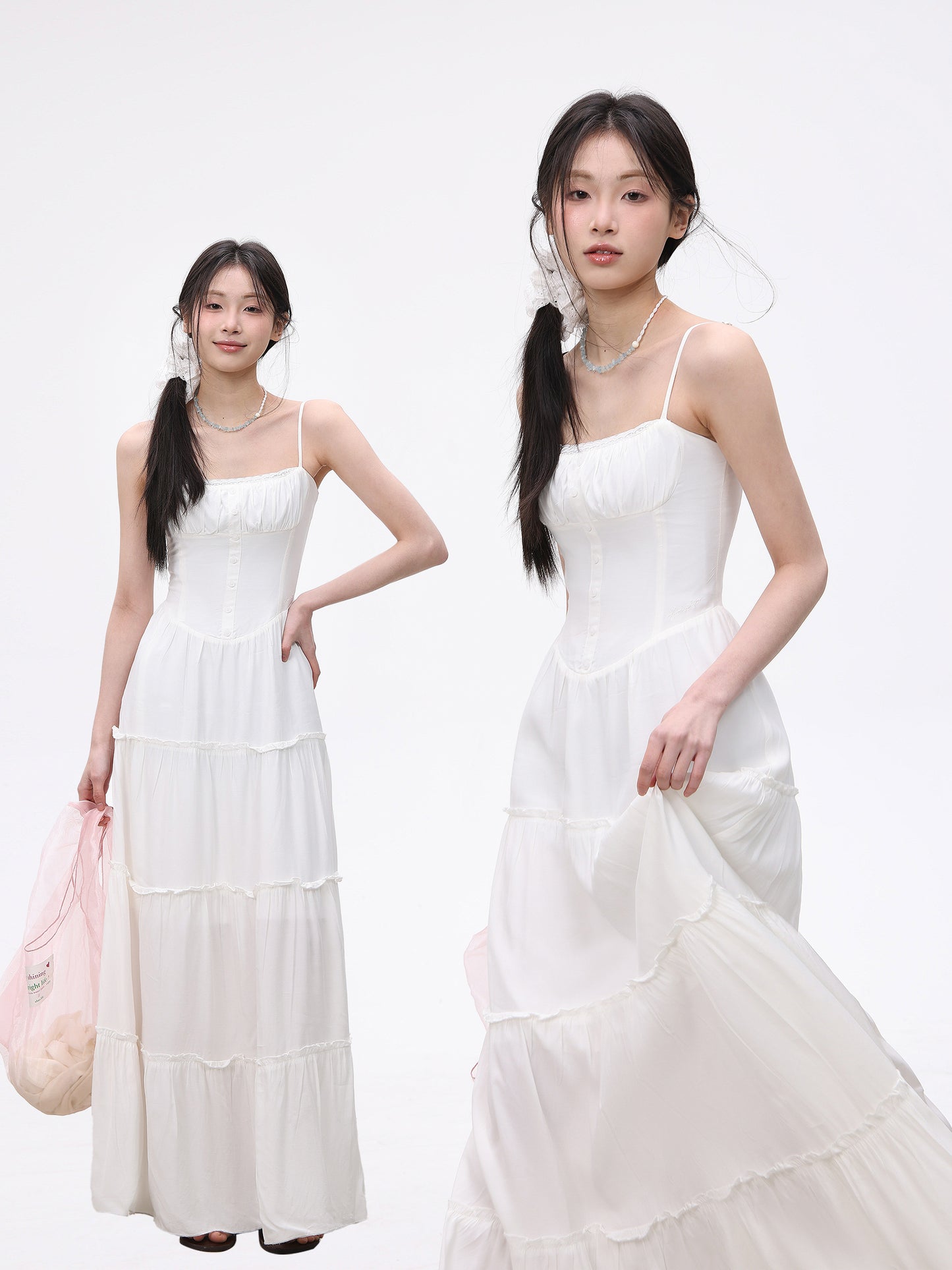 White French A-line Long Dress