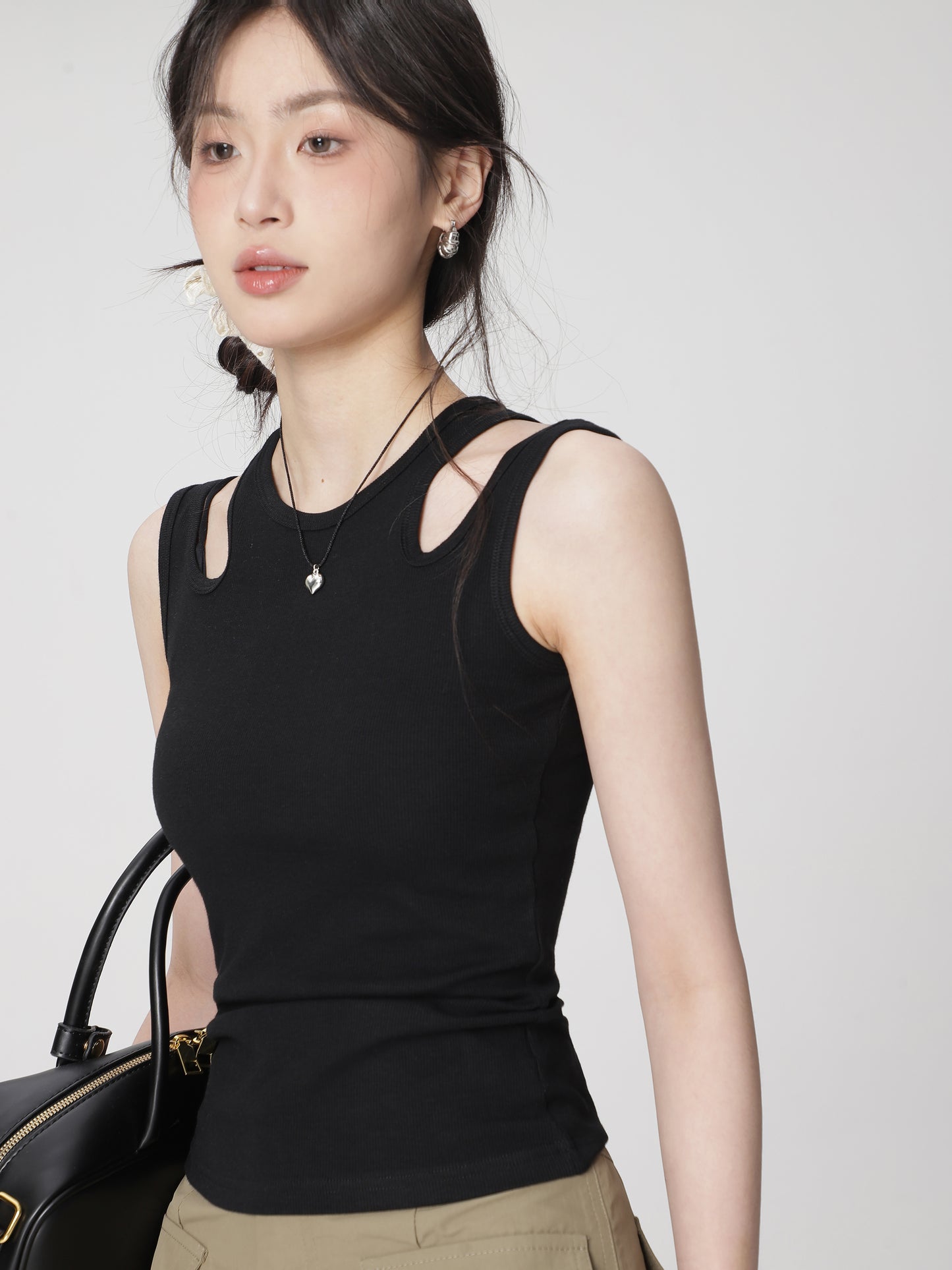Cutout Inner Layer Stretchable Mini Top