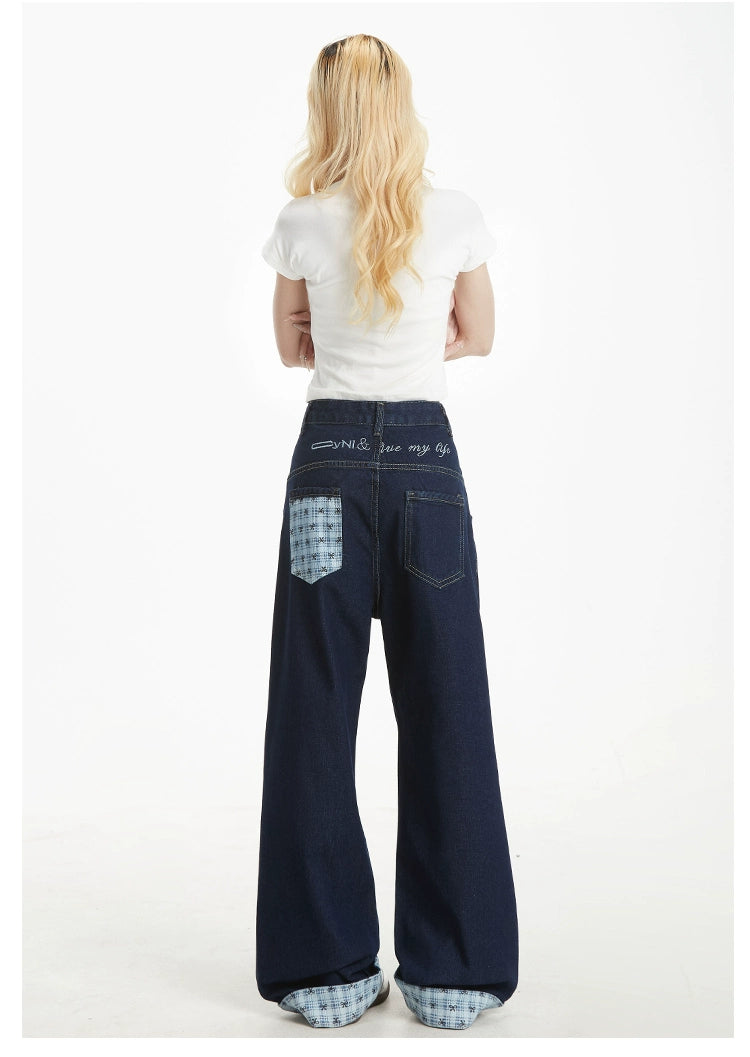 High Street Plaid Patchwork Jeans