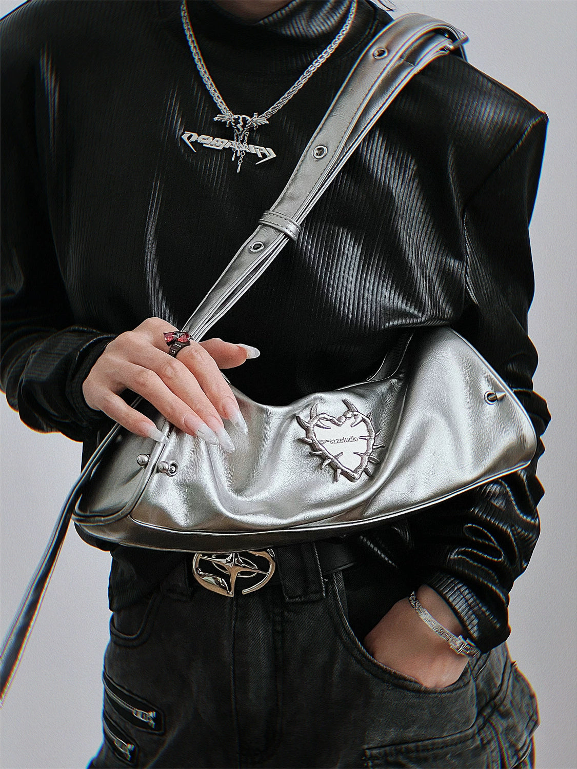 Heart of Thorns Armpit Baguette Crossbody Bag