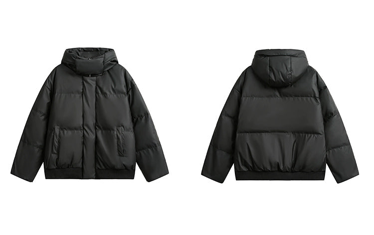 Thickened Solid Collar Hooded Puffer Jacket