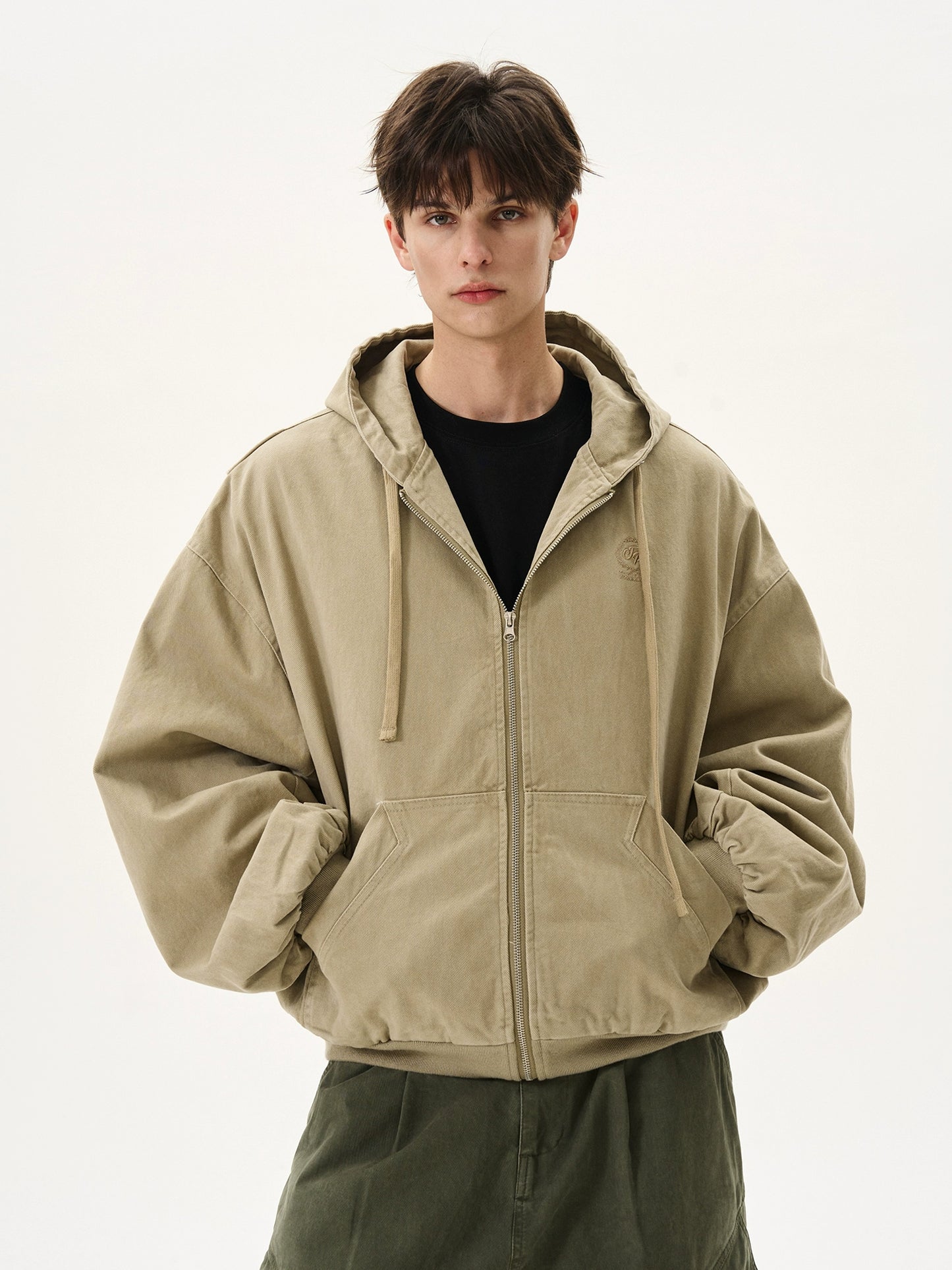Silhouette Short Casual Boxy Washed Zip-Up Hoodie