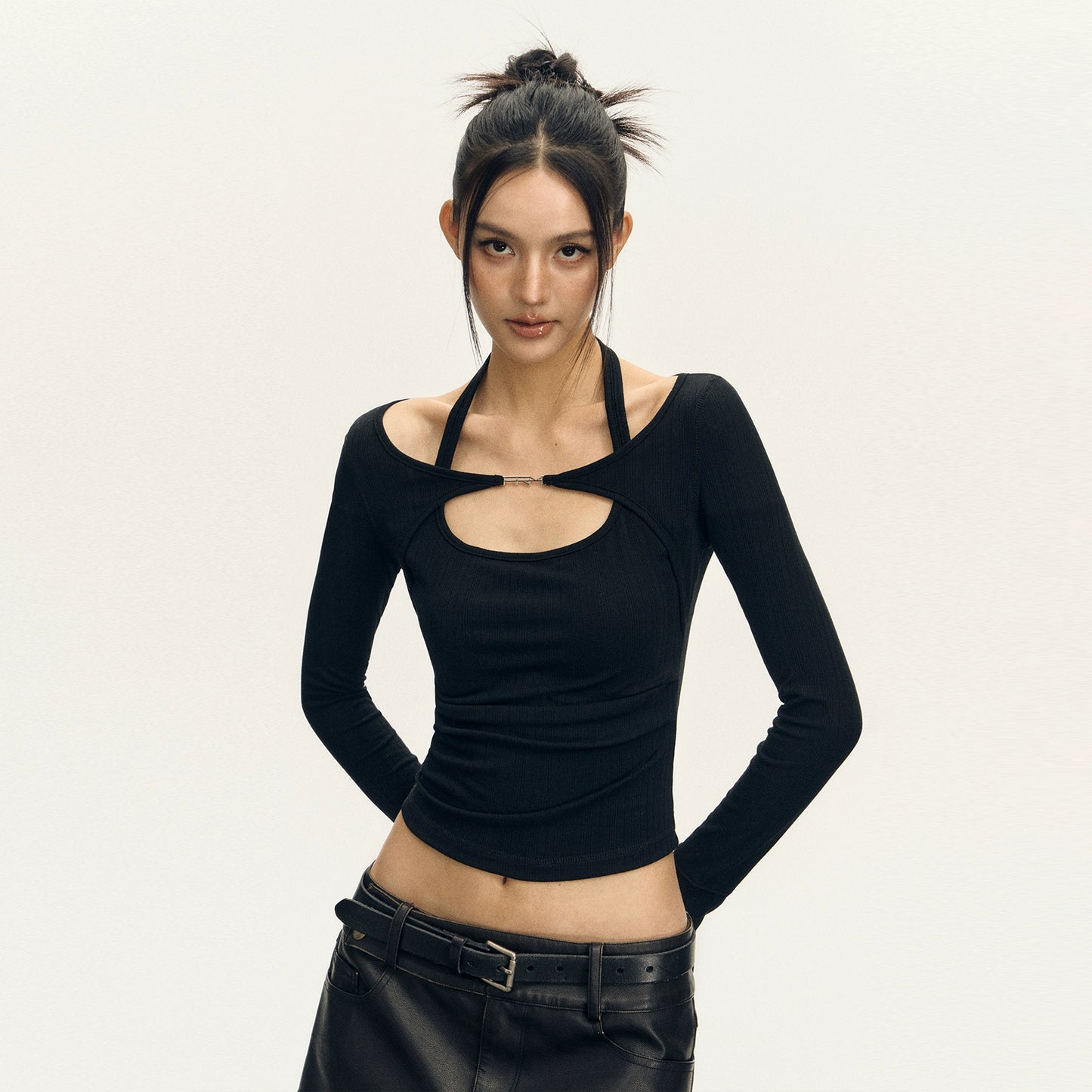 Retro Design Sense Strappy Long Sleeve Top
