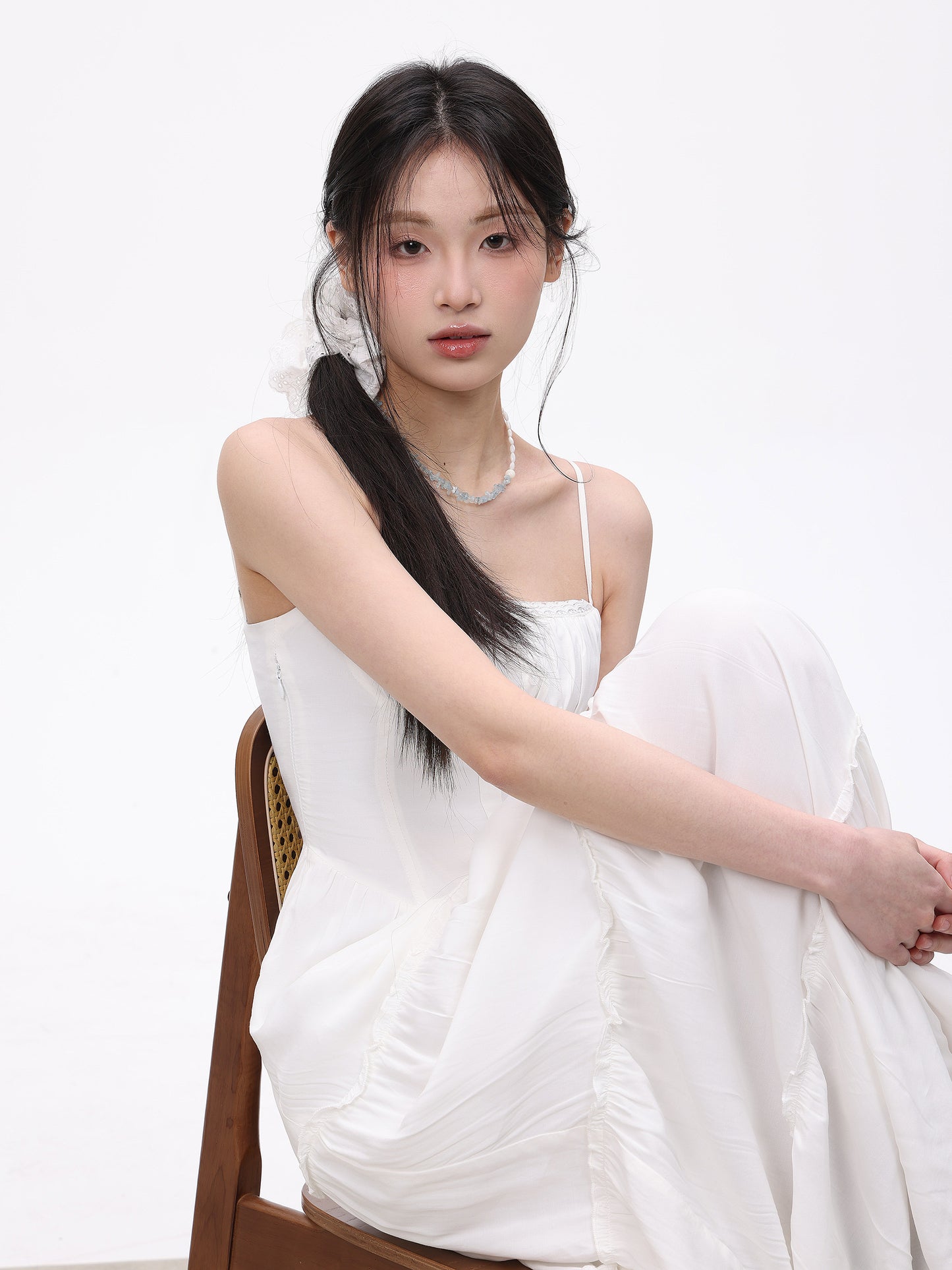 White French A-line Long Dress
