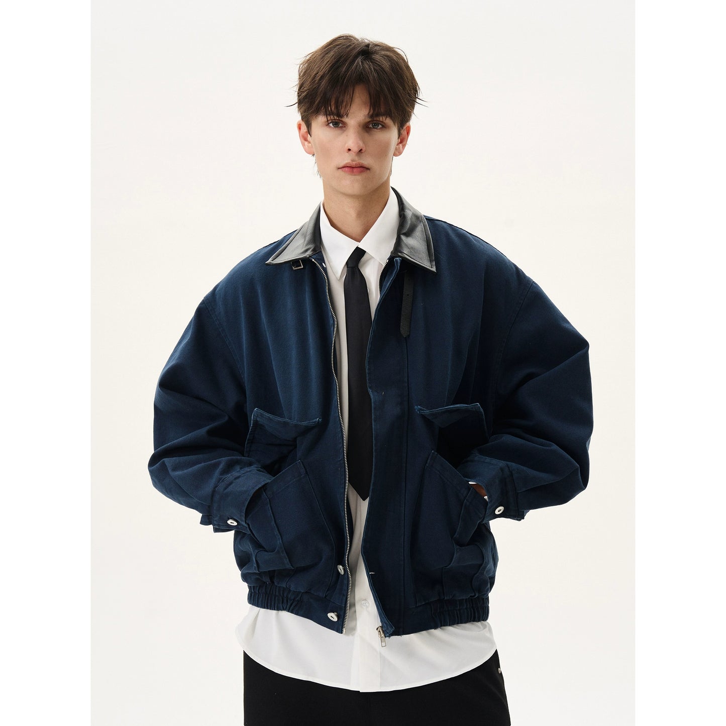 Cargo Bath Leather Collar Boxy Jacket