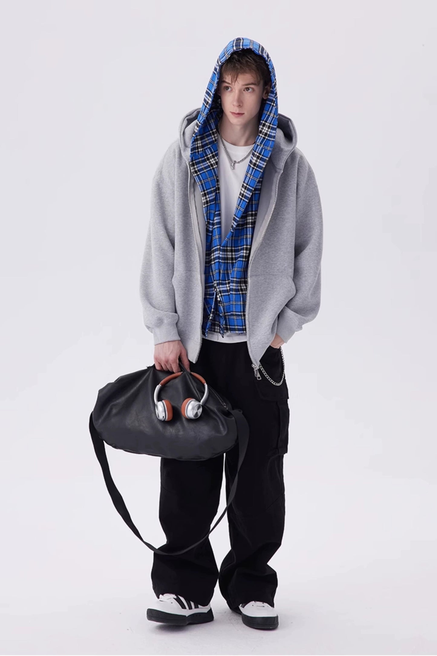 Two-Piece Hoodie Jacket Detachable Plaid