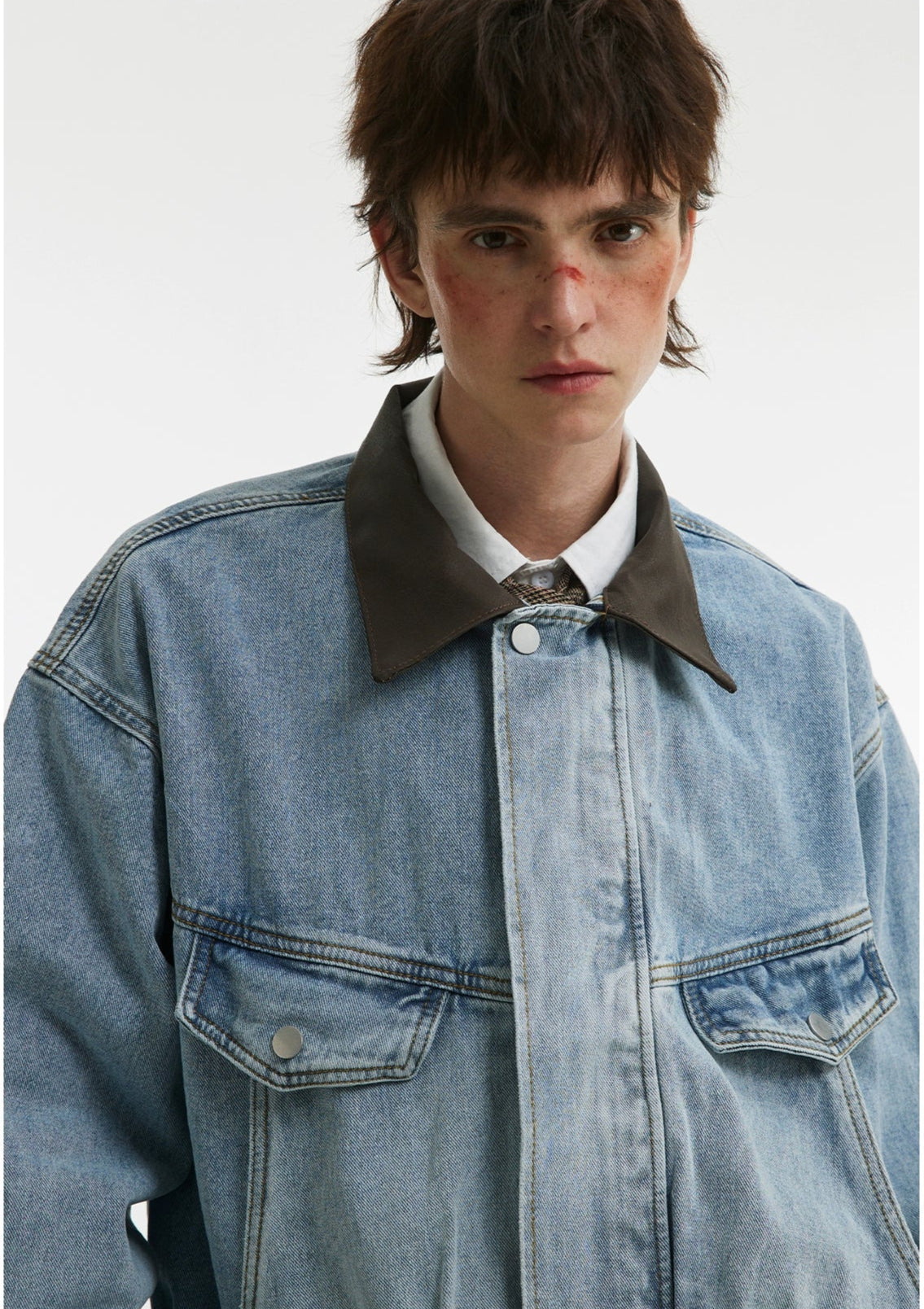 Denim Sillouete Washed Black Lapel Jacket