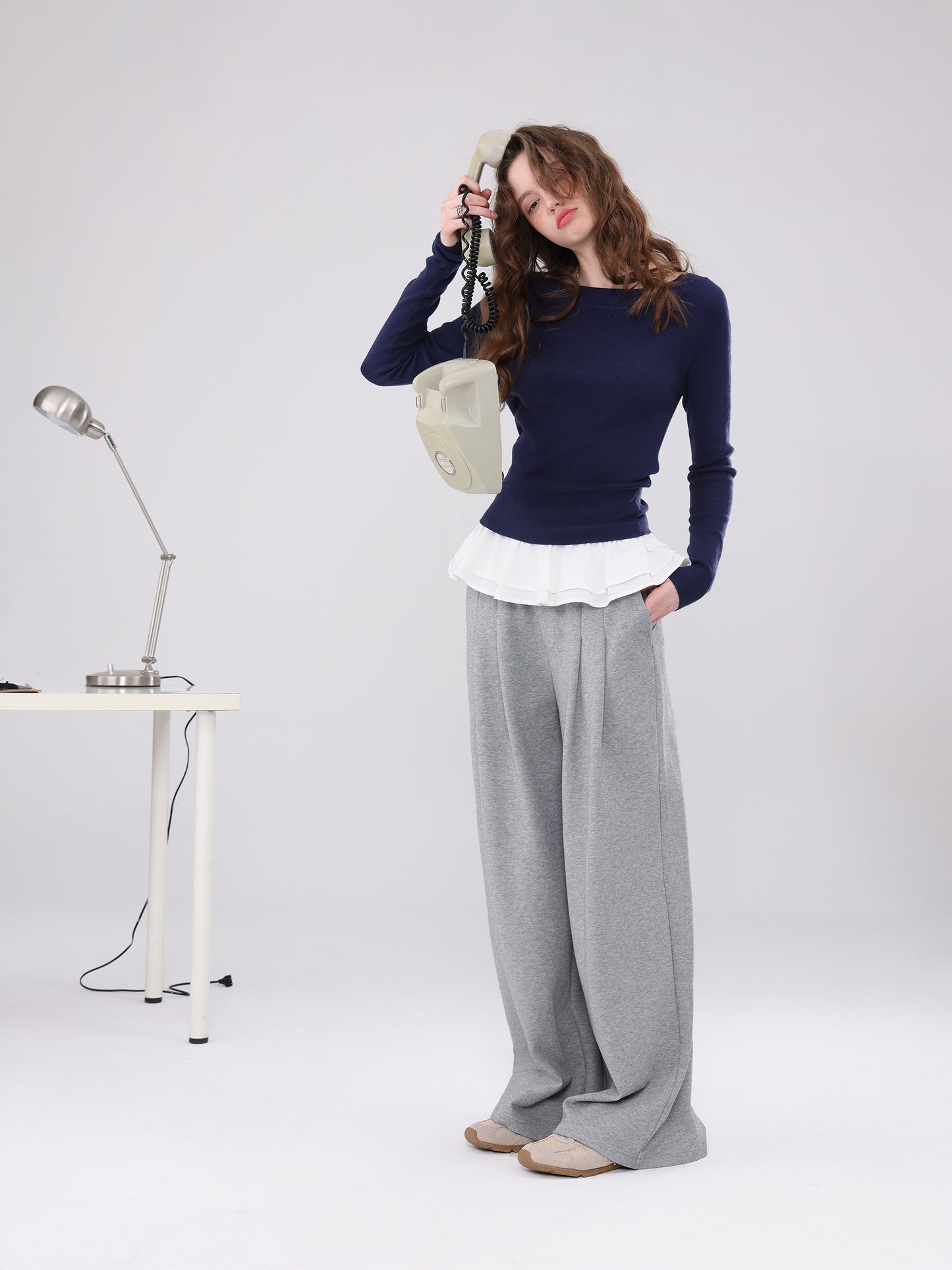 Slant Shoulder Long Sleeve Knit Sweater
