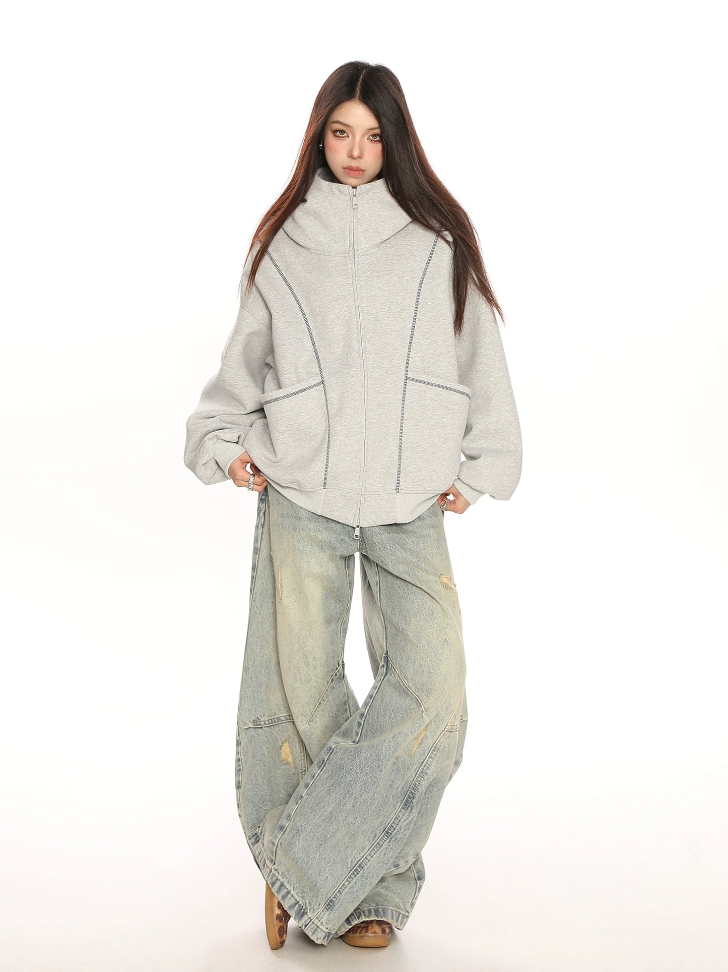 Retro Cardigan Zipper Hooded Jacket