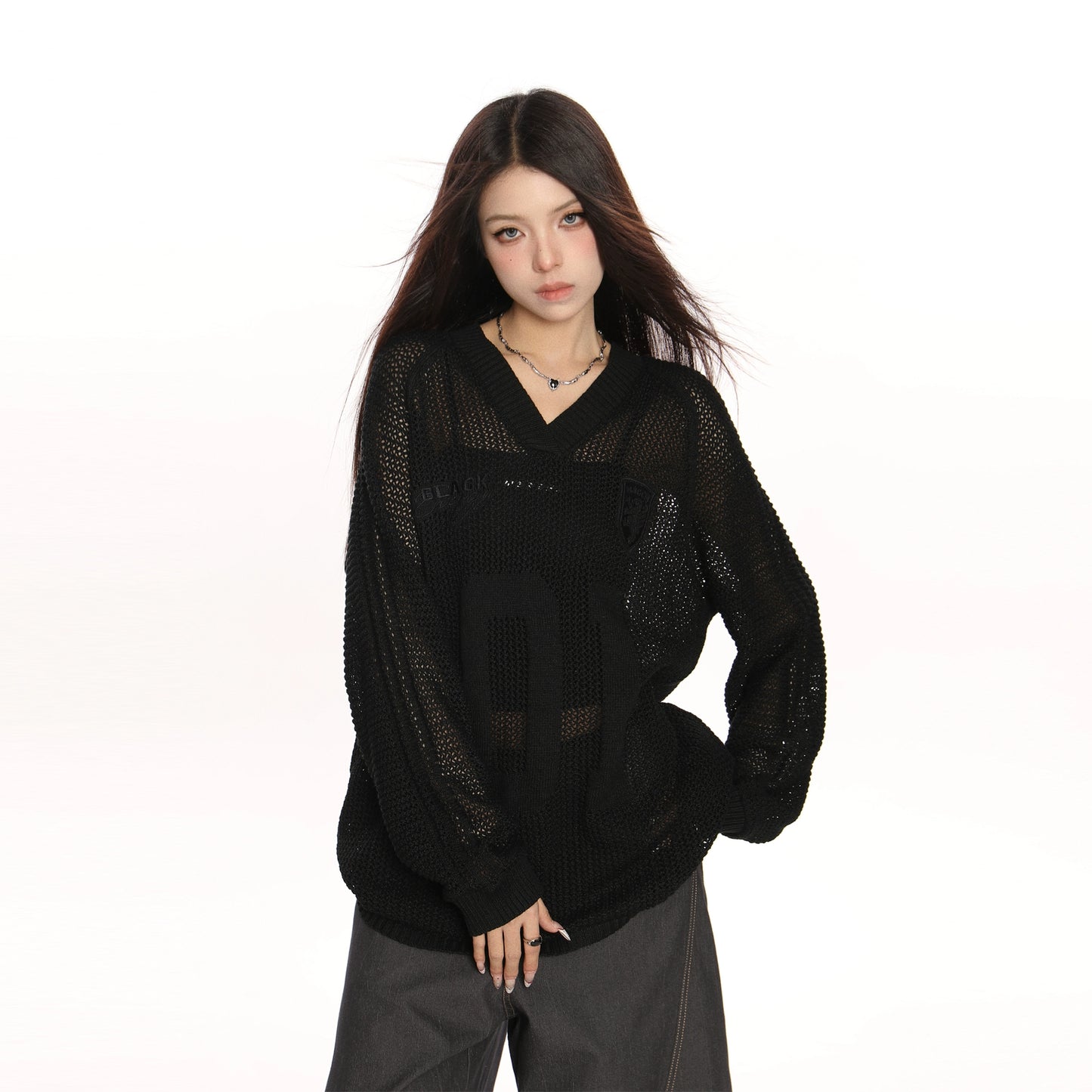 V-neck Cut-Out Knit Sweater Oversize