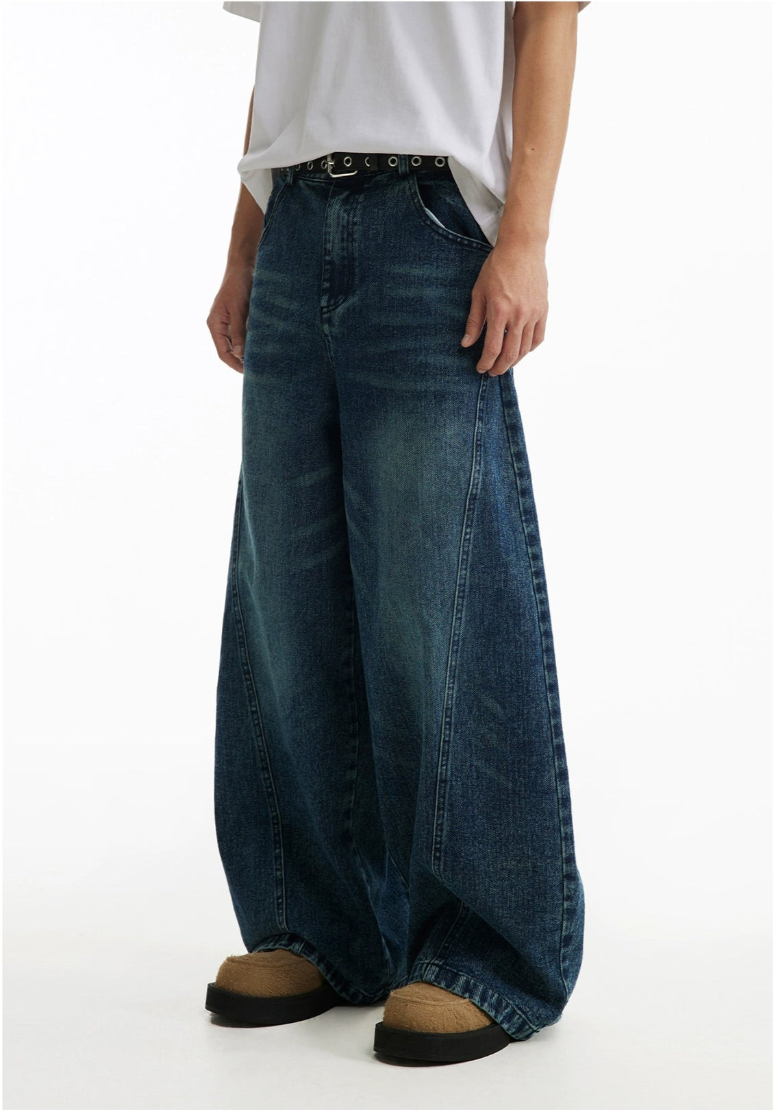Wide-Leg Ruffian Dark Washed Jeans