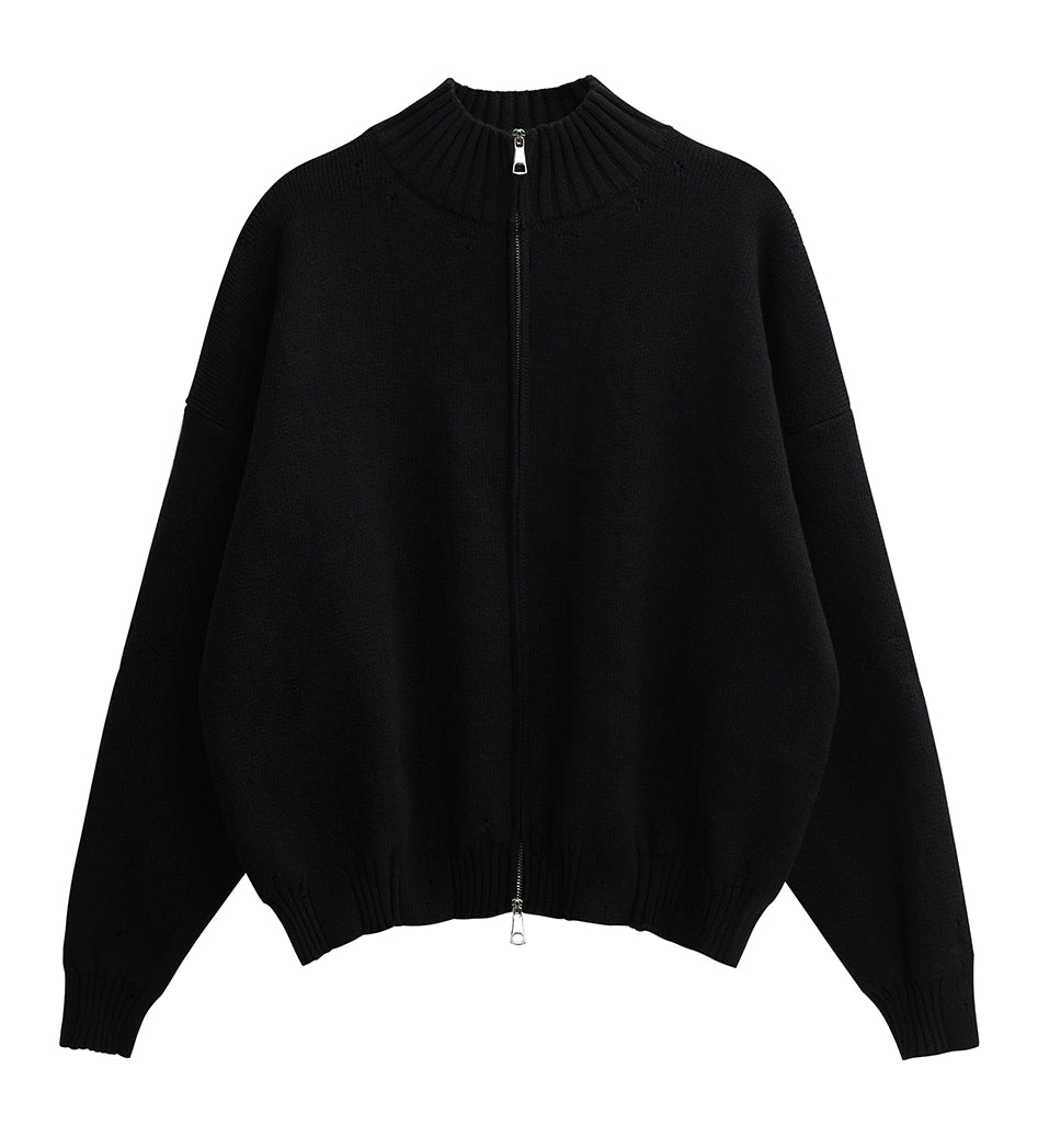 Retro Cardigan Zipper Sweater Half-Neck Knit Jacket