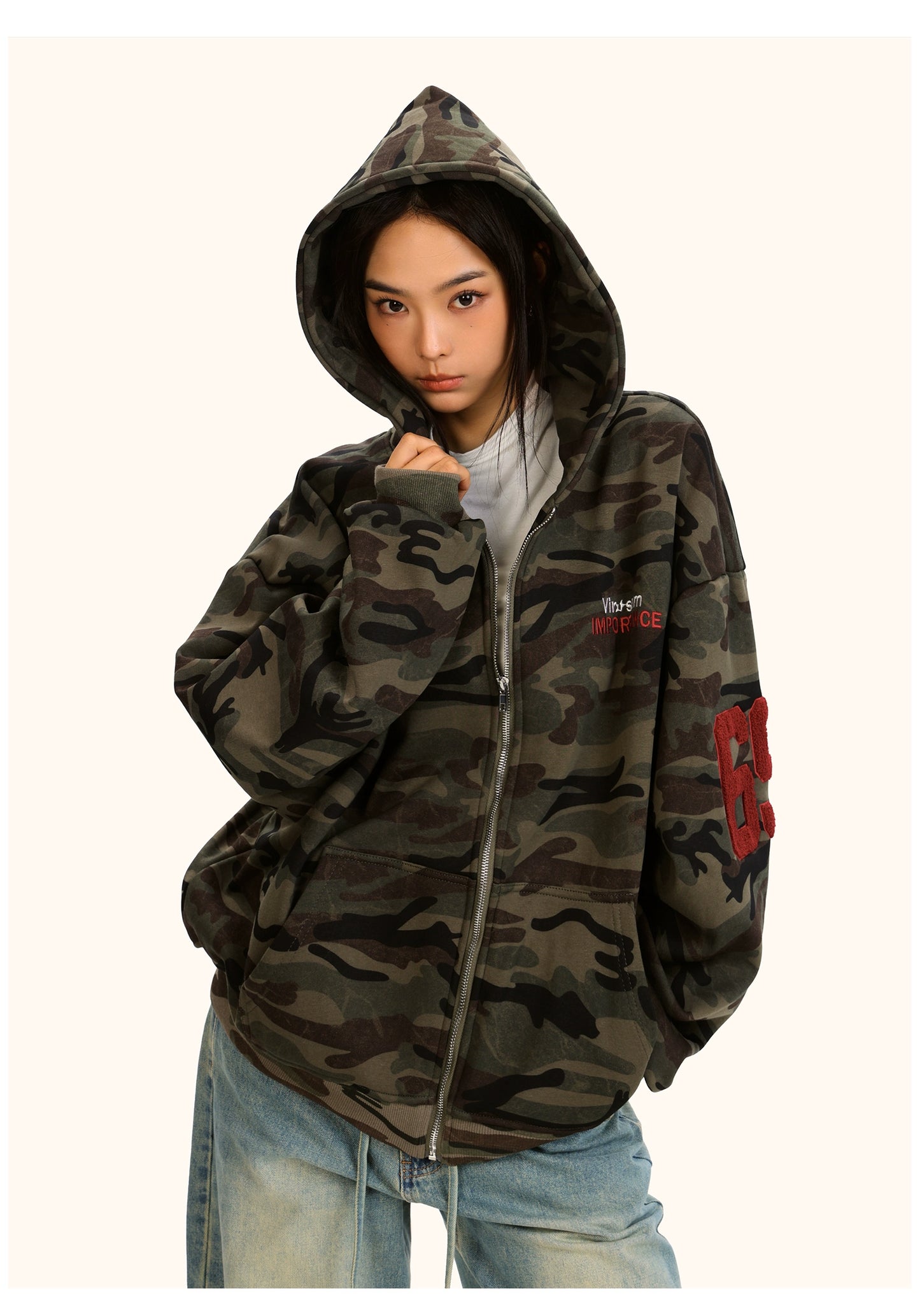Fleece Thickened Camouflage Cardigan Hooded Retro Jacket