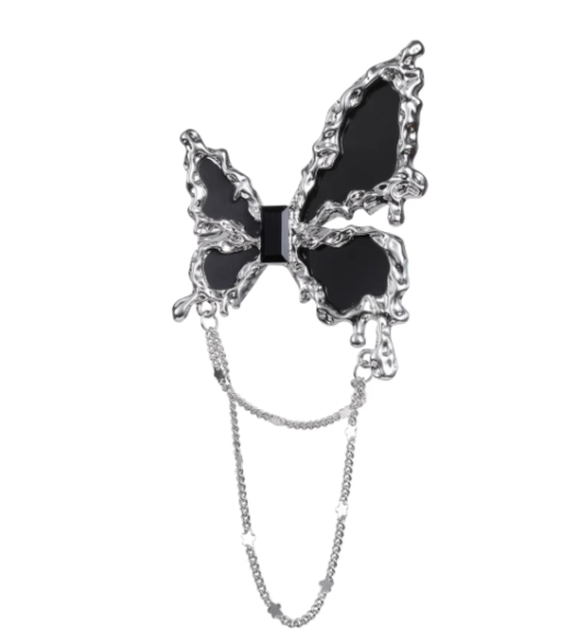 AC17 | Black butterfly tassel sweater brooch