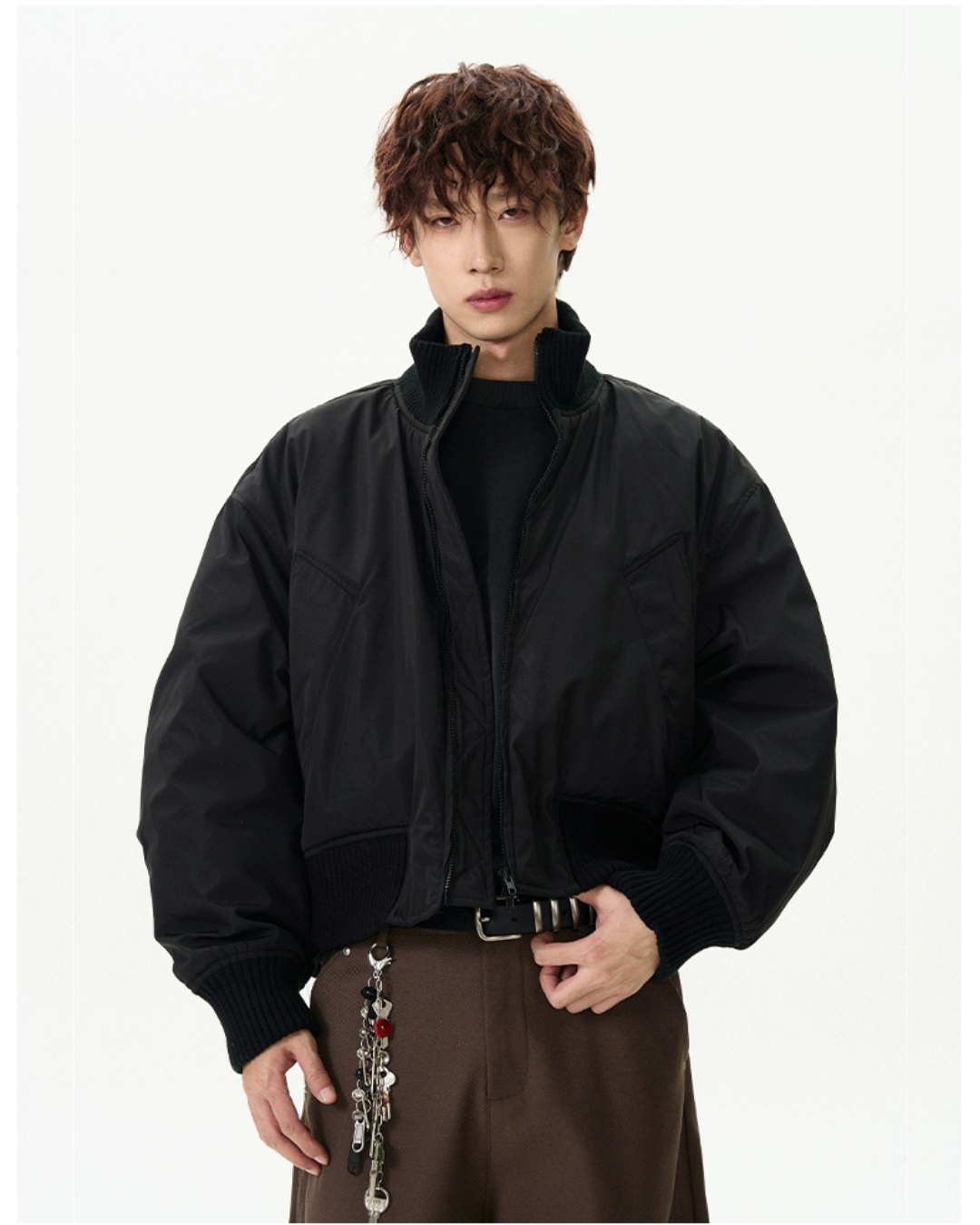Black Vintage Bomber Cropped Jacket