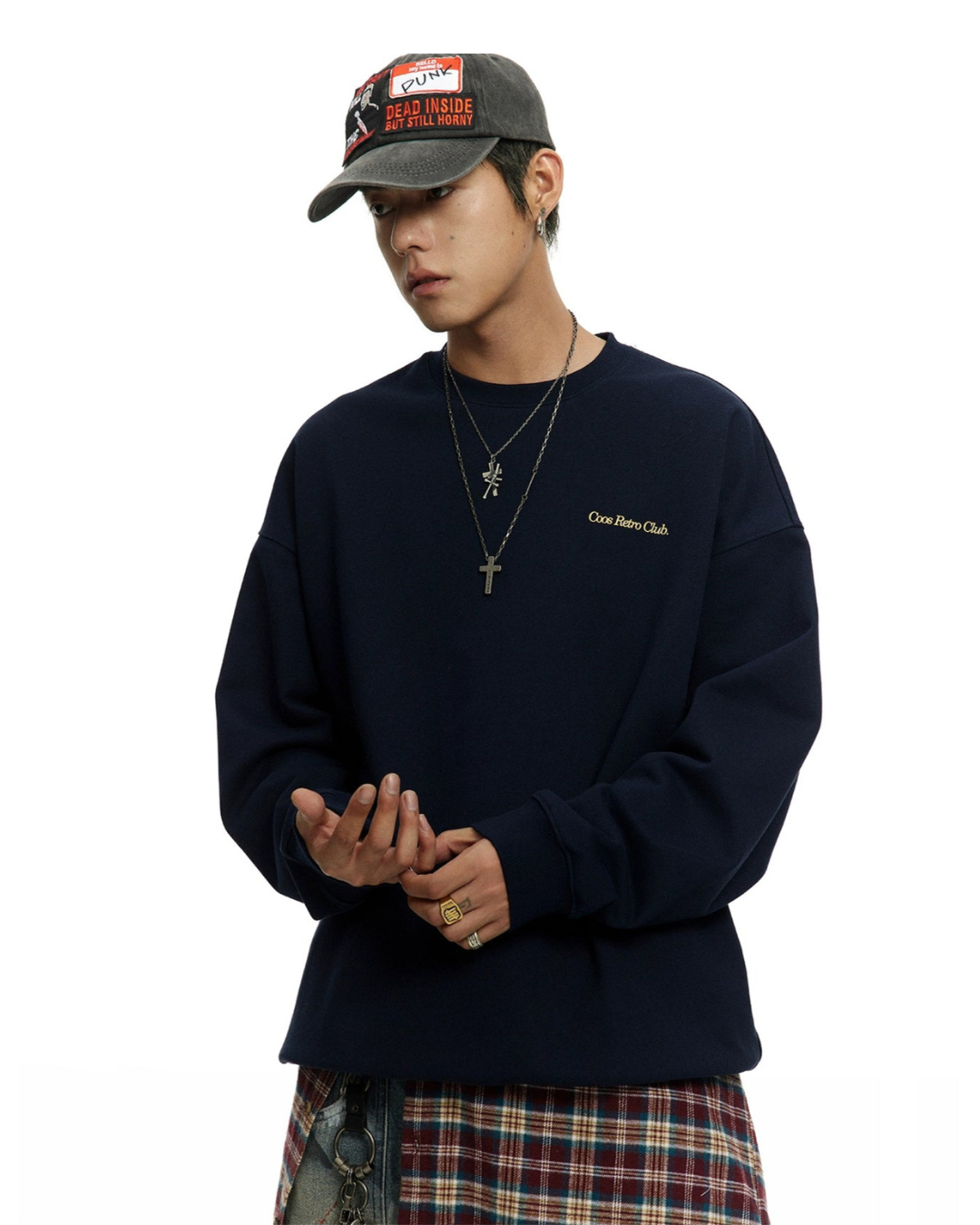 CoosRetro 420g Loose Print Crew Neck Sweater