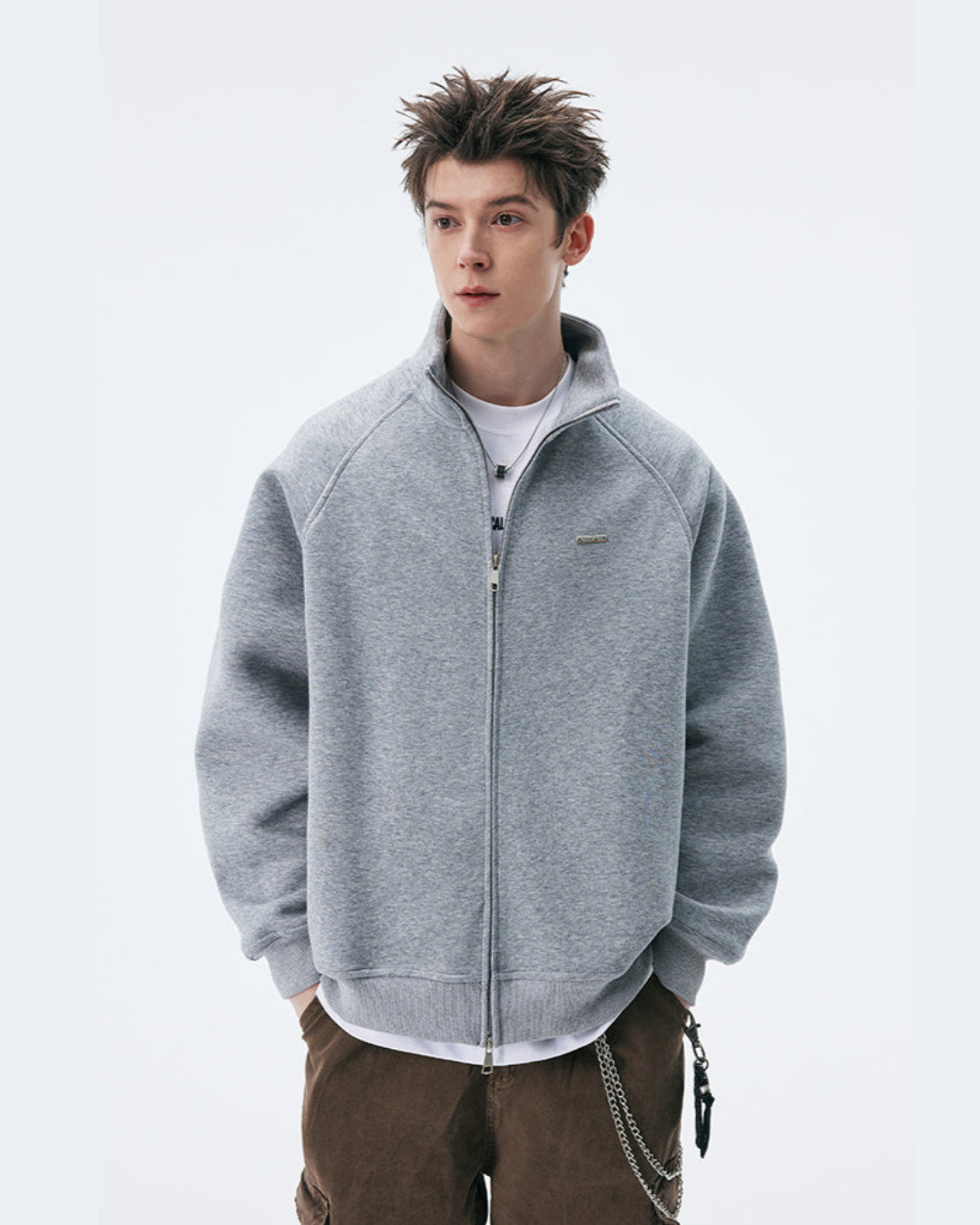 Stand Collar Zip Up Casual Cardigan