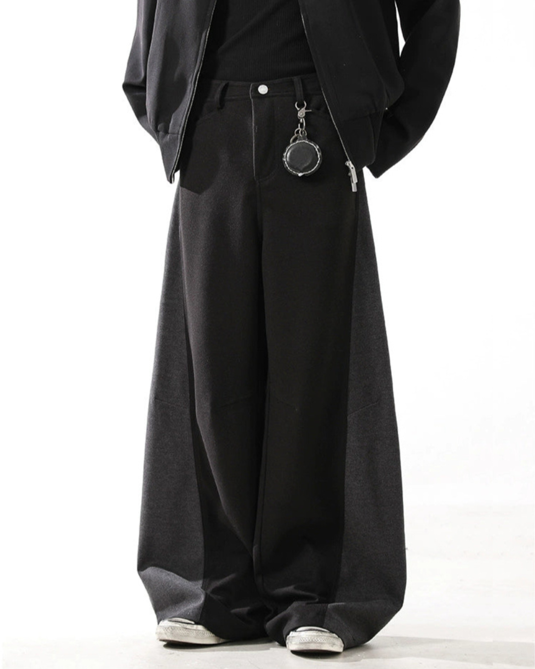 Retro Woolen Stitched Slacks Wide-Leg Pants