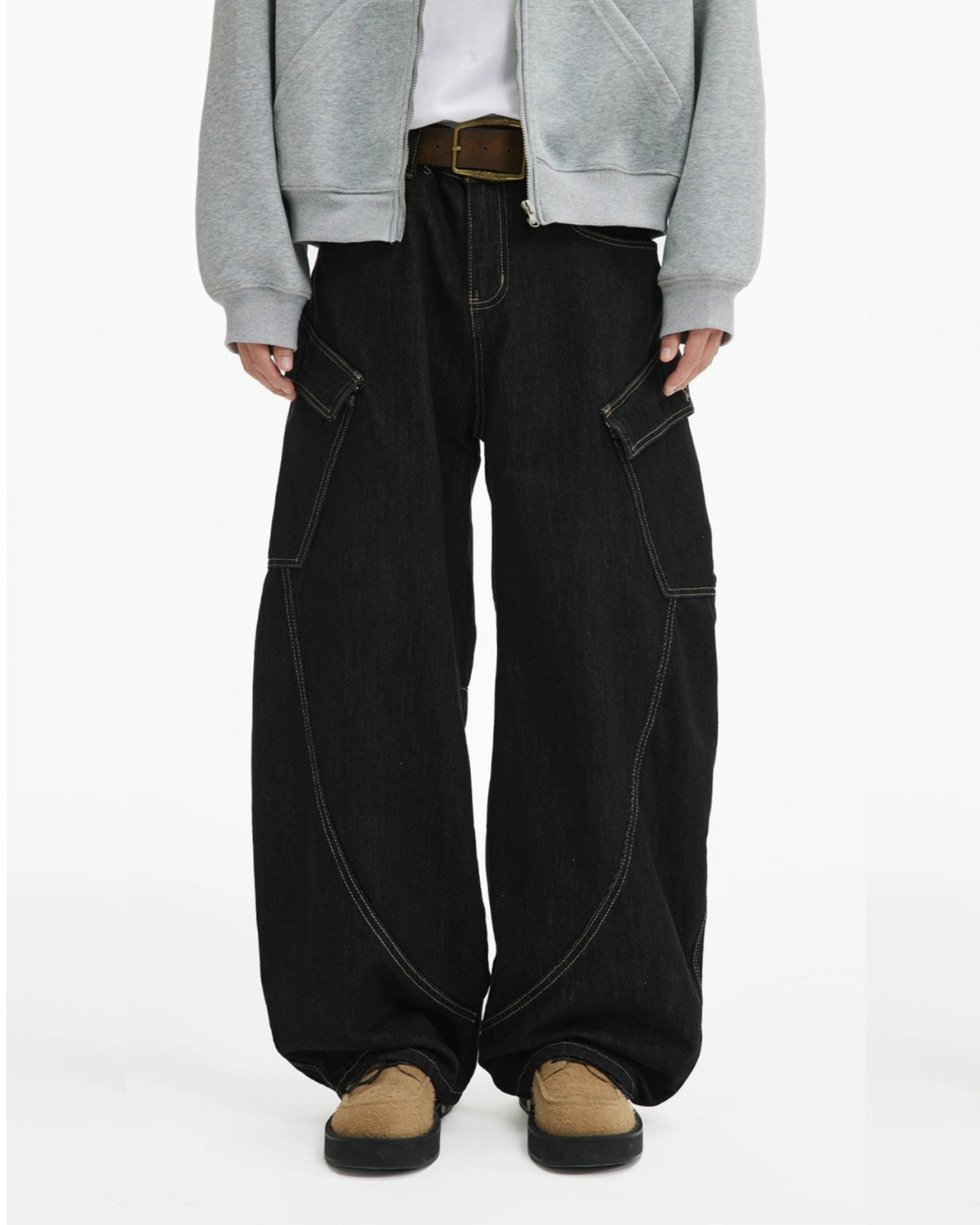 Loose Double Large Side Pocket Wide-Leg Jeans