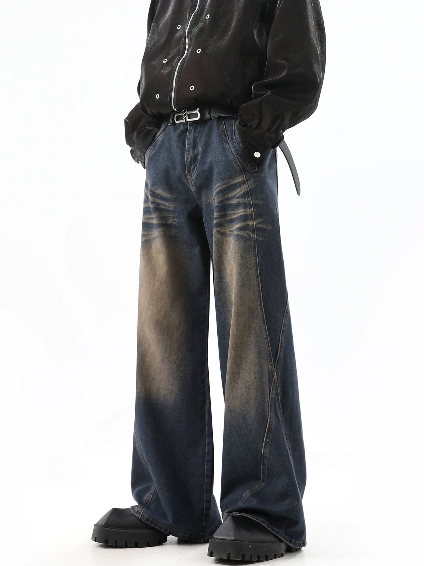 Dark Blue Straight Wide Leg Jeans