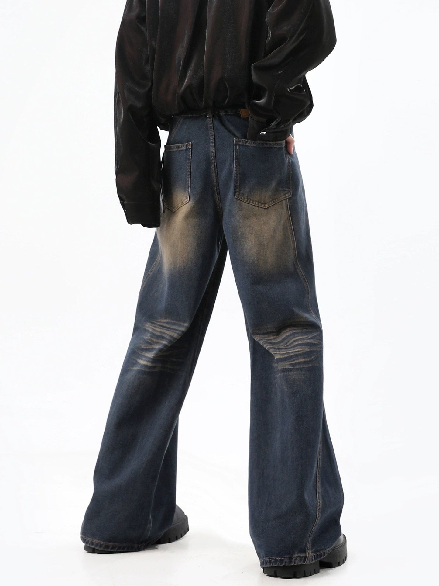 Dark Blue Straight Wide Leg Jeans