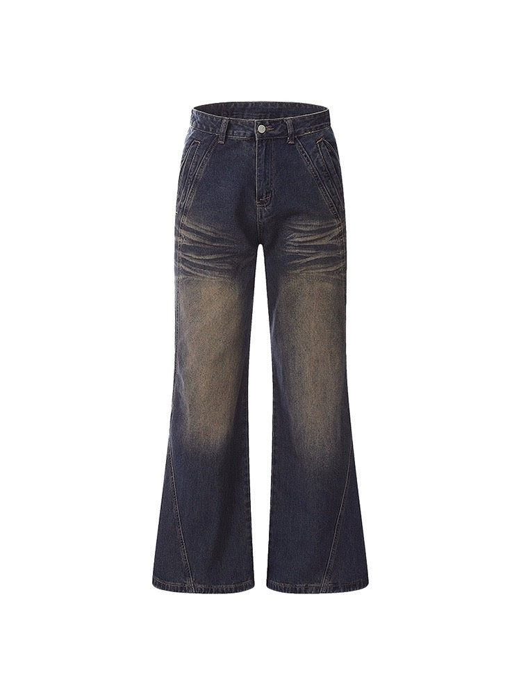 Dark Blue Straight Wide Leg Jeans