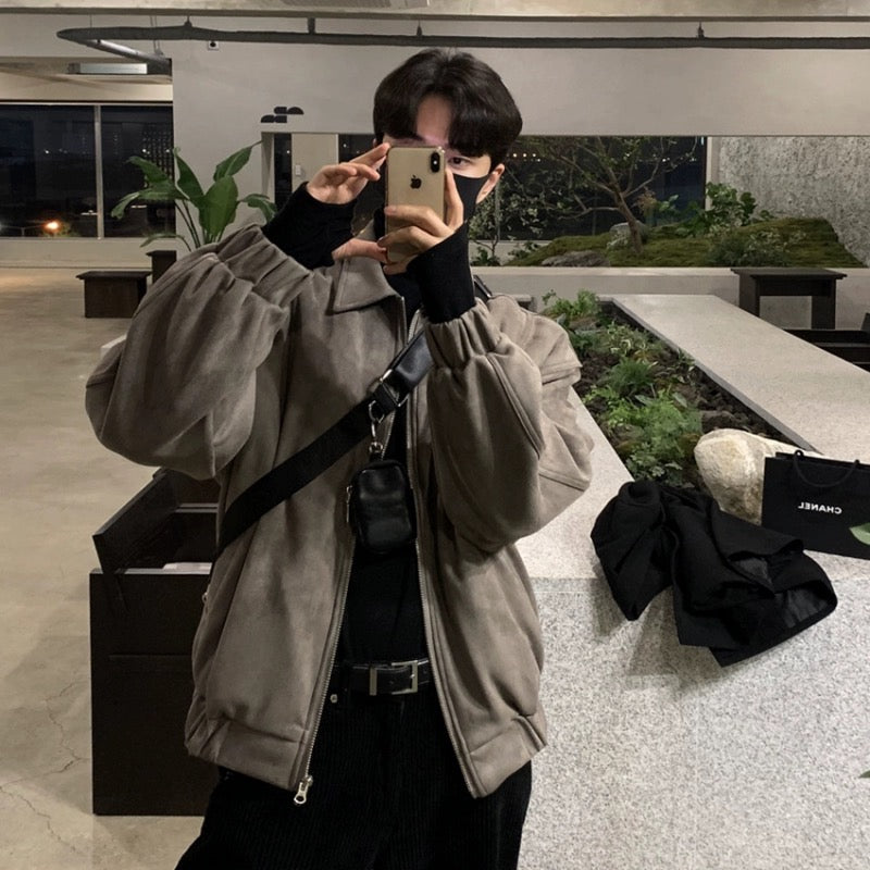 Suede Leather Brown Zipper Jacket