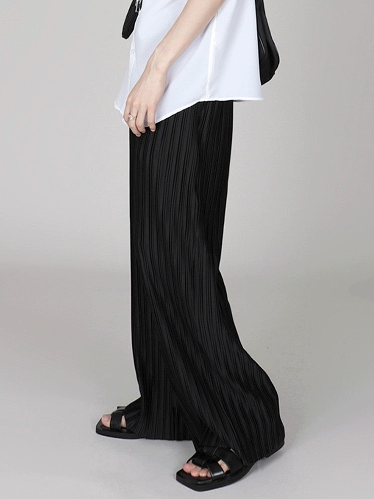 Pleated Drawstring Wide-Leg Pants