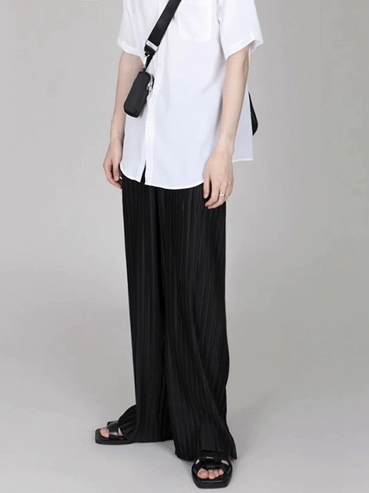Pleated Drawstring Wide-Leg Pants