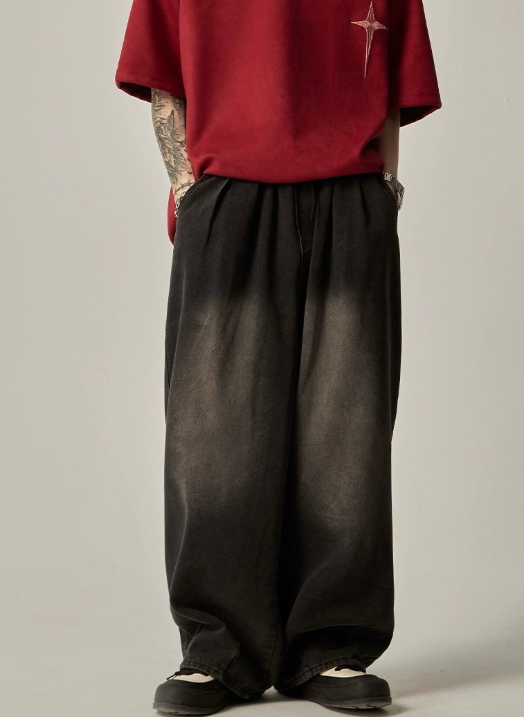Retro Washed Distressed Drawstring Jeans