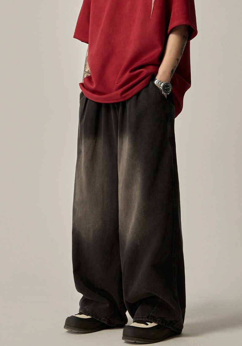 Retro Washed Distressed Drawstring Jeans