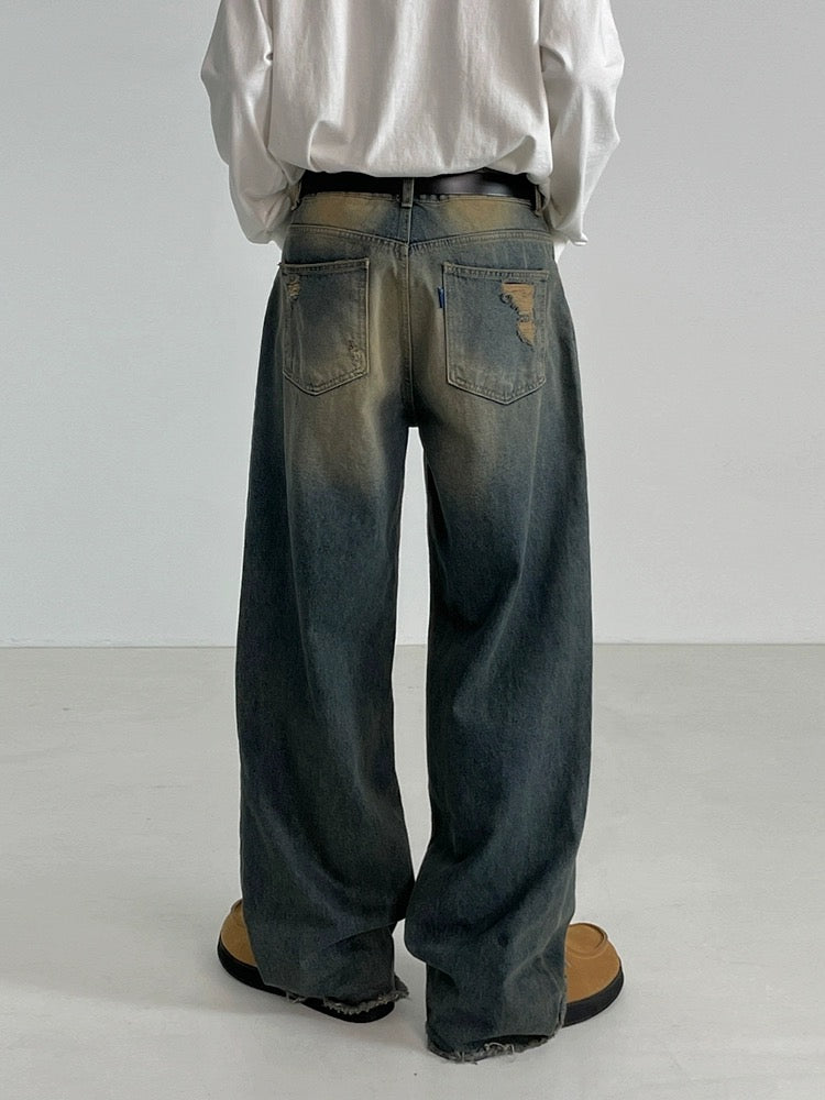 Washed Straight Blue Retro Jeans