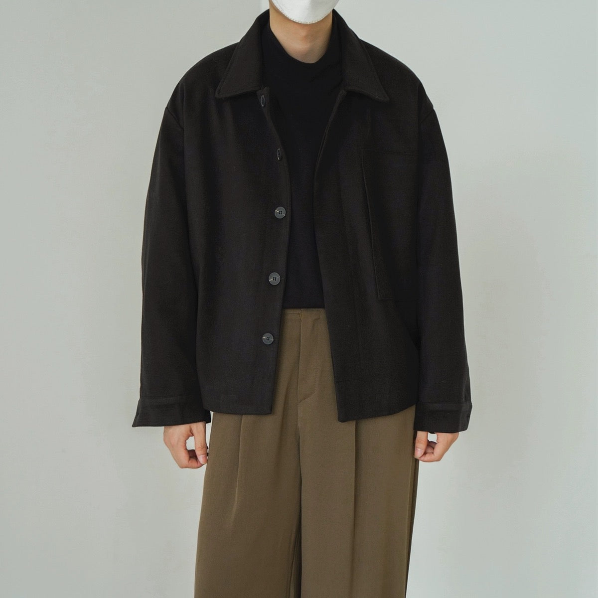 Woolen Solid Collar Jacket