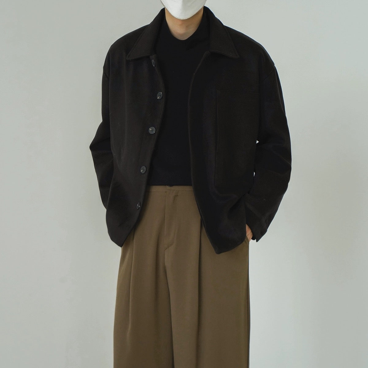 Woolen Solid Collar Jacket