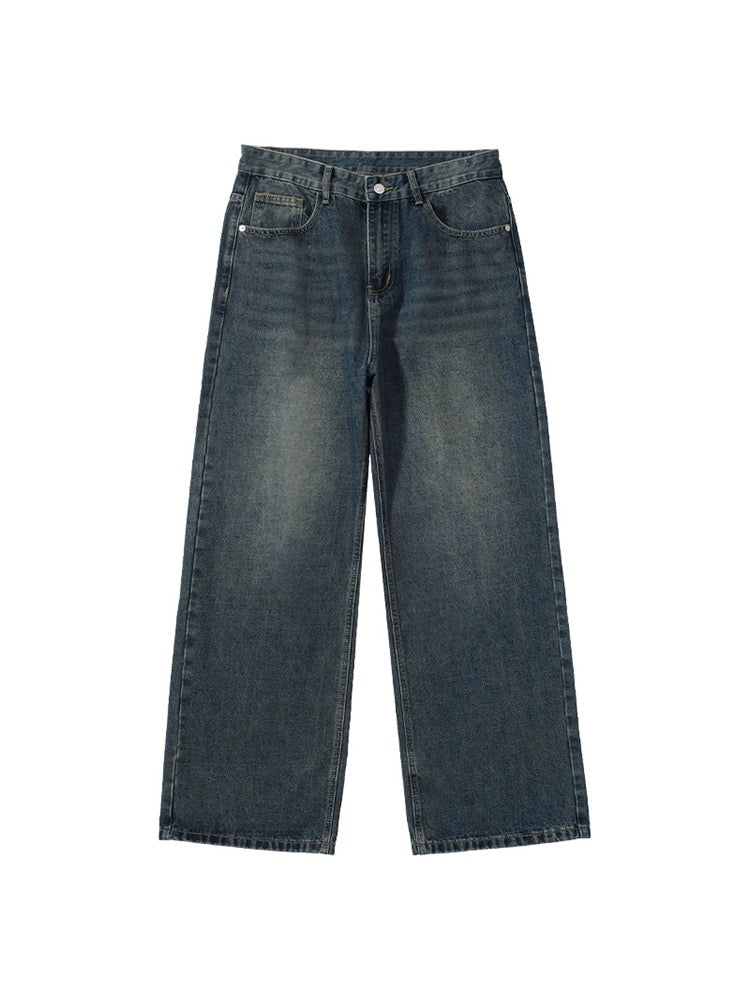 Washed Straight Blue Jeans