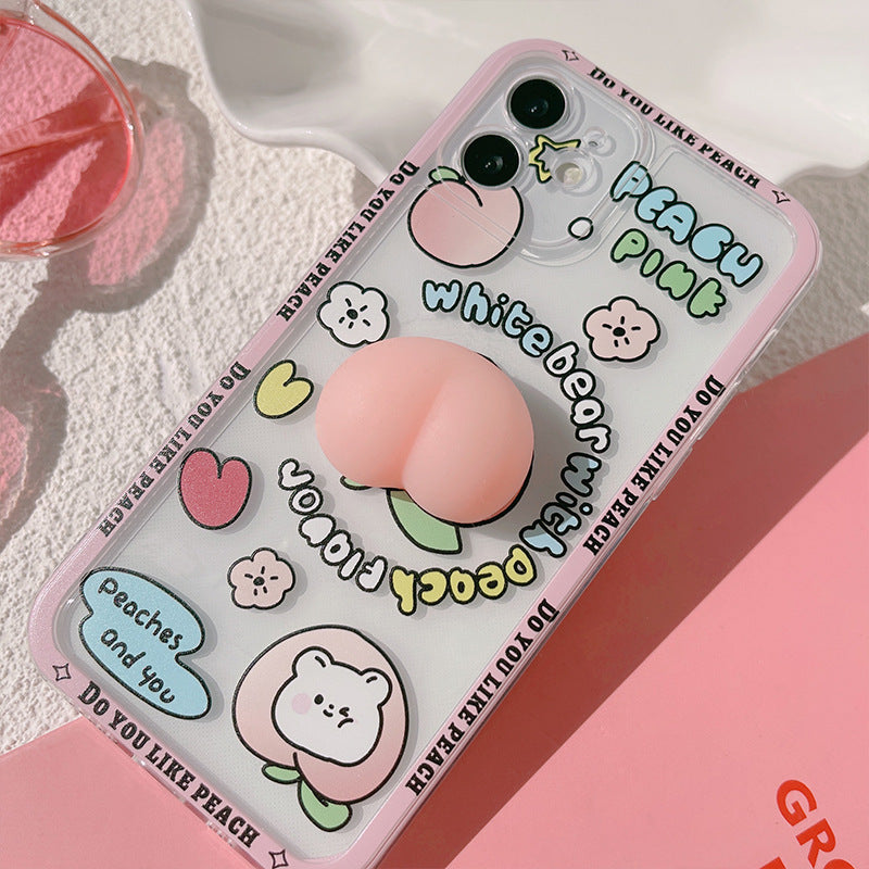 Three-dimensional White Bear Peach Pink Iphone Case (In-stock)