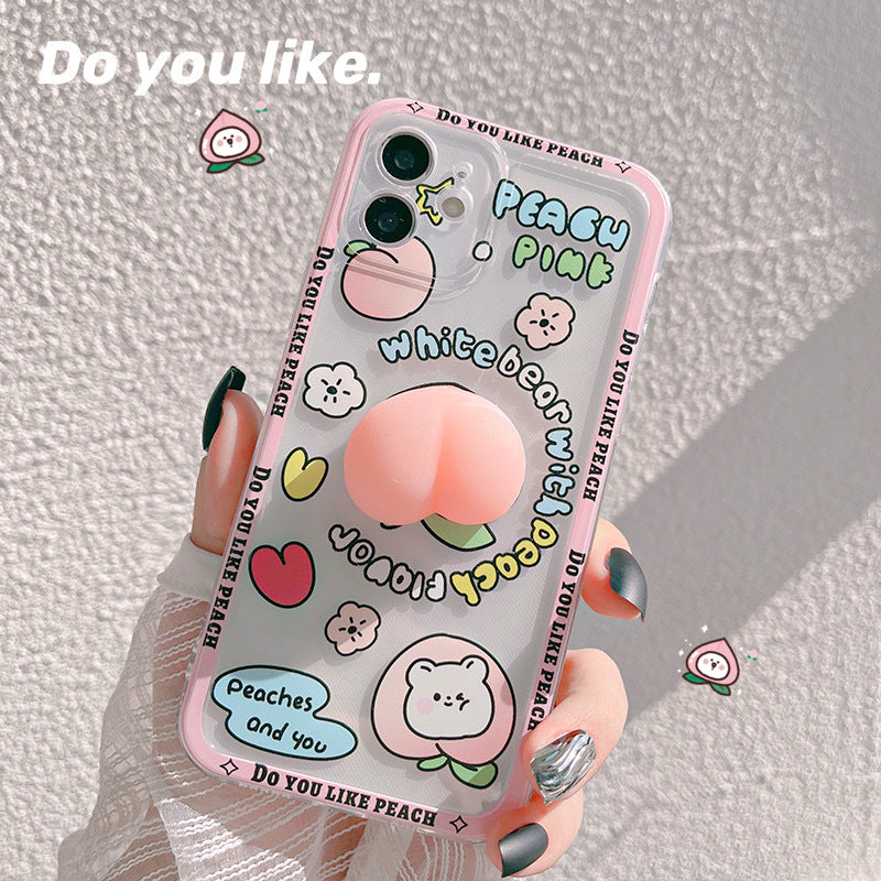 Three-dimensional White Bear Peach Pink Iphone Case (In-stock)