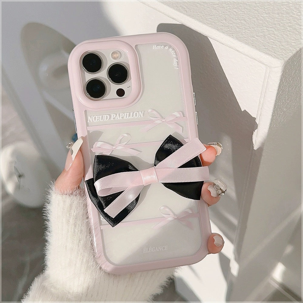 CA25 | y2k black and pink bow phone case