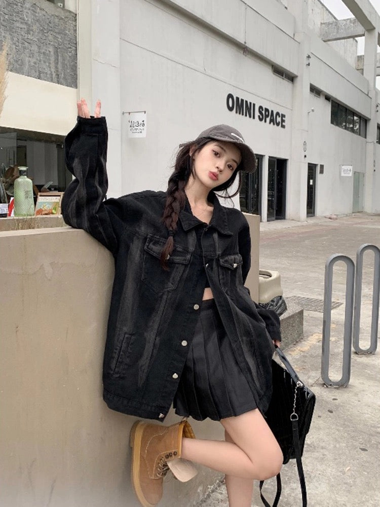 JK34 | Black denim oversize jacket