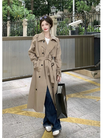 JK32 | British style high-end fashion classic versatile double-breasted mid-length trench coat