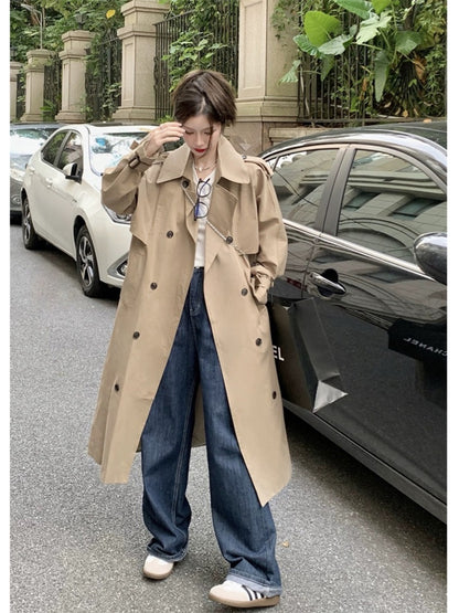 JK32 | British style high-end fashion classic versatile double-breasted mid-length trench coat