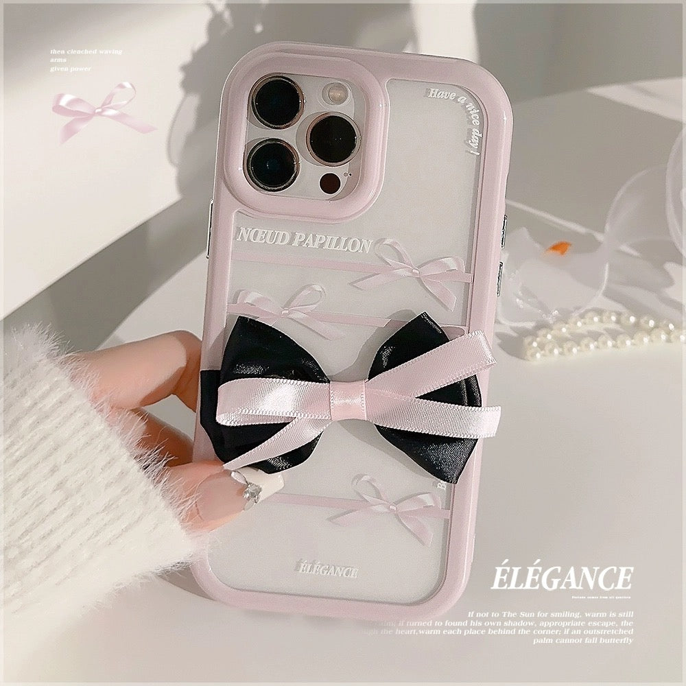 CA25 | y2k black and pink bow phone case