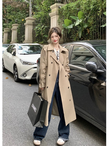 JK32 | British style high-end fashion classic versatile double-breasted mid-length trench coat